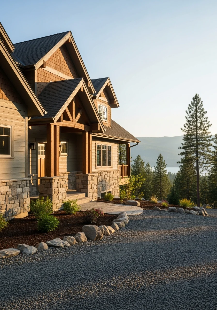 Mountain-style home exterior in North Idaho with professional finishing details.