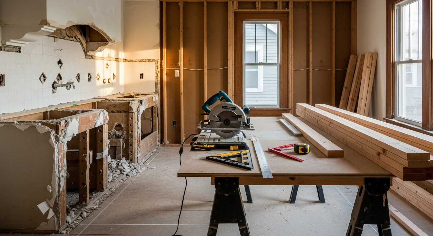 A remodeled kitchen interior in a Spokane, WA home showing updated cabinetry, countertops, and an open floor plan. Work completed by T Martin Construction Services, a general contractor based in Spokane.